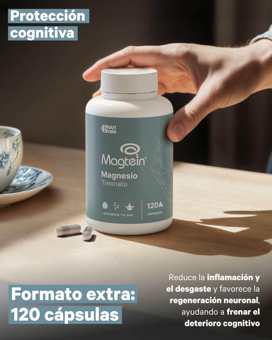 L-Treonato de Magnesio | Alta Dosis de 2000mg de Magtein® Puro | Alta Absorción | 120 Cápsulas | Memoria, Foco, Sueño Profundo | NutriBrain