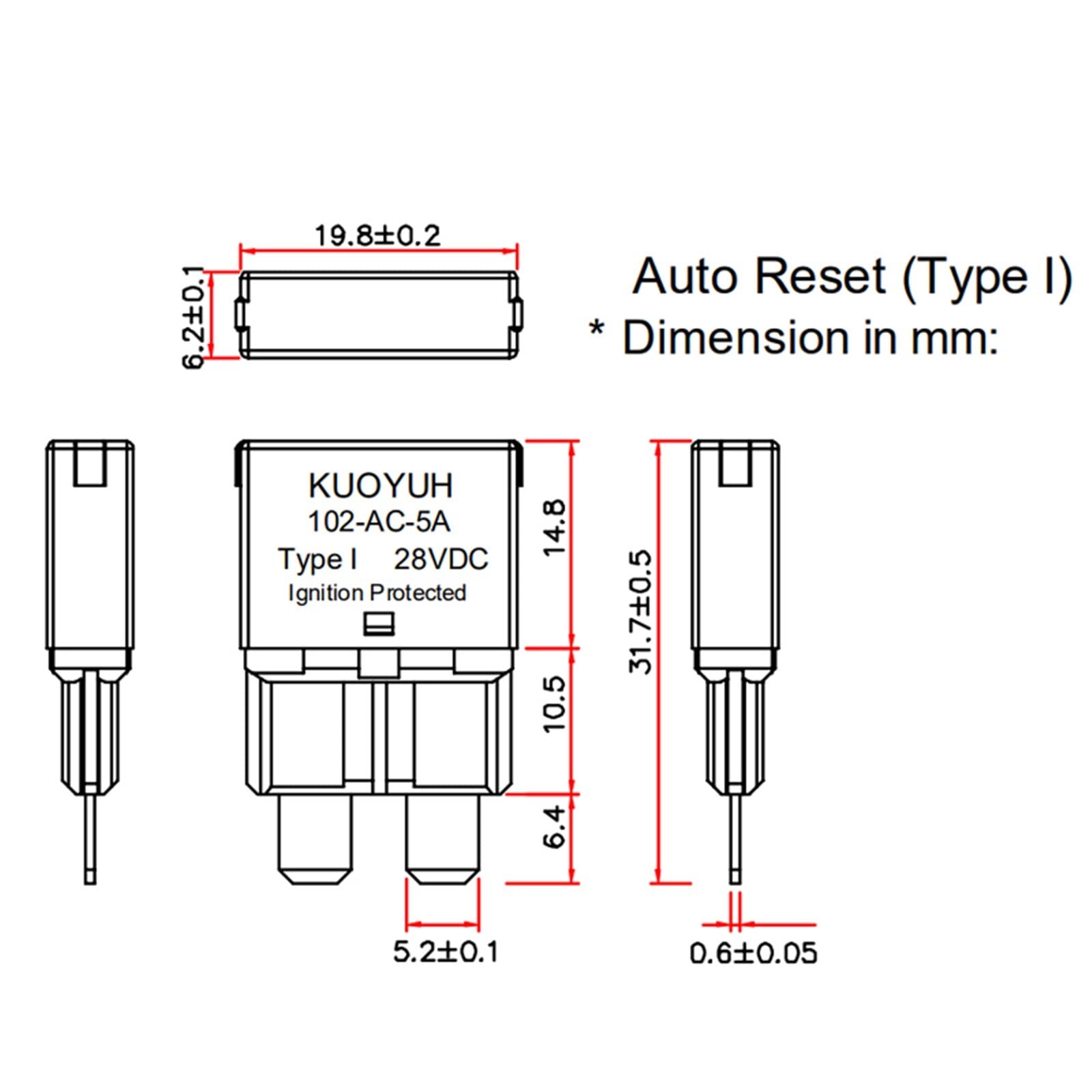 Fusible de Hoja de disyuntor de 10 Piezas reinicio automático 28V 5-30A Marine Rally automotriz (Size : 10A)