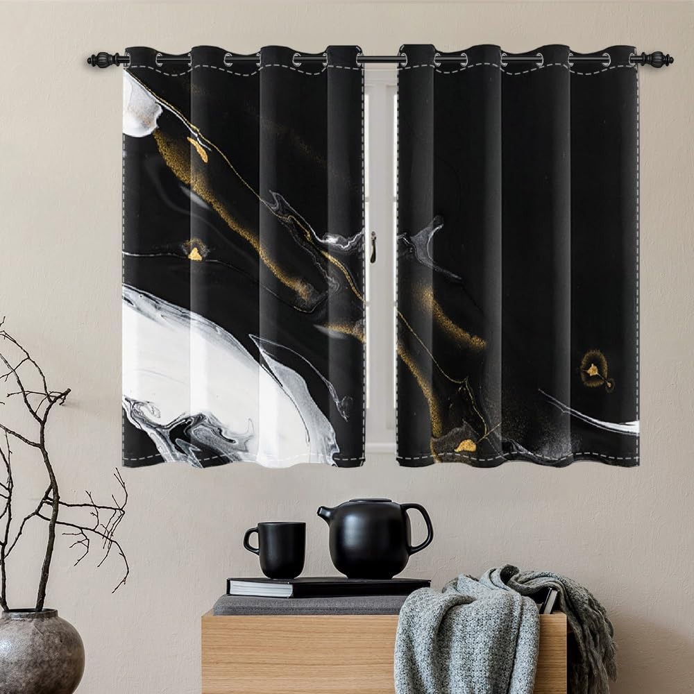 Rideaux occultants marbre noir pour salon | Créez une ambiance cosy et intimiste