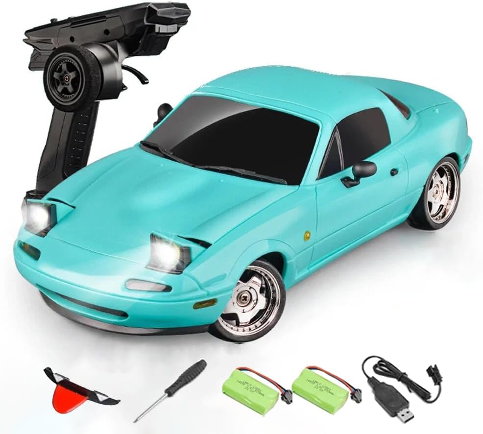 LDRC 1804 RC Drift Car with Gyro & LED Lights, 1/18 Scale 2.4GHz RWD Full Proportional Remote Control Drifting Sport Car for Adult Gift (2 Battery)