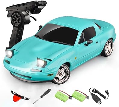LDRC 1804 RC Drift Car - 1/18 RTR Mini MX-5 RWD 2.4GHz Full Proportional Control Racing Sport Car with Gyro LED Light for Adults HobbyistsBlue/2 Battery
