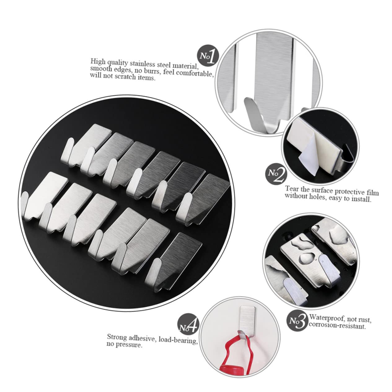 VILLCASE 3 Series Adhesivos De Inoxidable Y Paredes Sin Perforación Hogar Y Oficina Acabado Plateado Resistente Y Duradero 30 Piezas*3