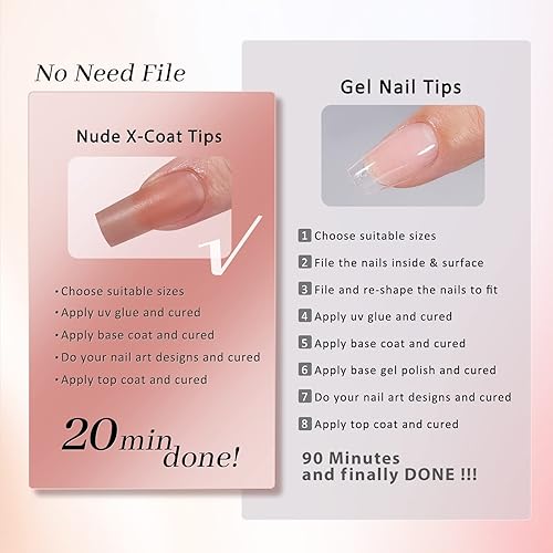 Miniatura 4 de BTArtbox - Puntas de uñas de gel suave cuadradas, 150 unidades, puntas de capa X 2 en 1, base preaplicada, puntas de uñas de gel cuadradas de un