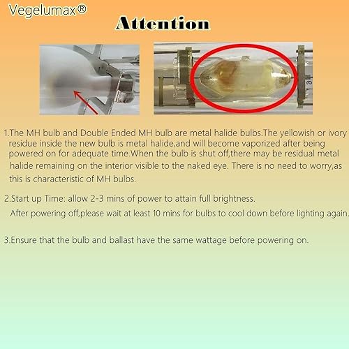 Miniatura 8 de Vegelumax MH - Bombilla de halogenuros metálicos HID de 1000 W, espectro azul y violeta mejorado de alto PAR para plantas de interior de