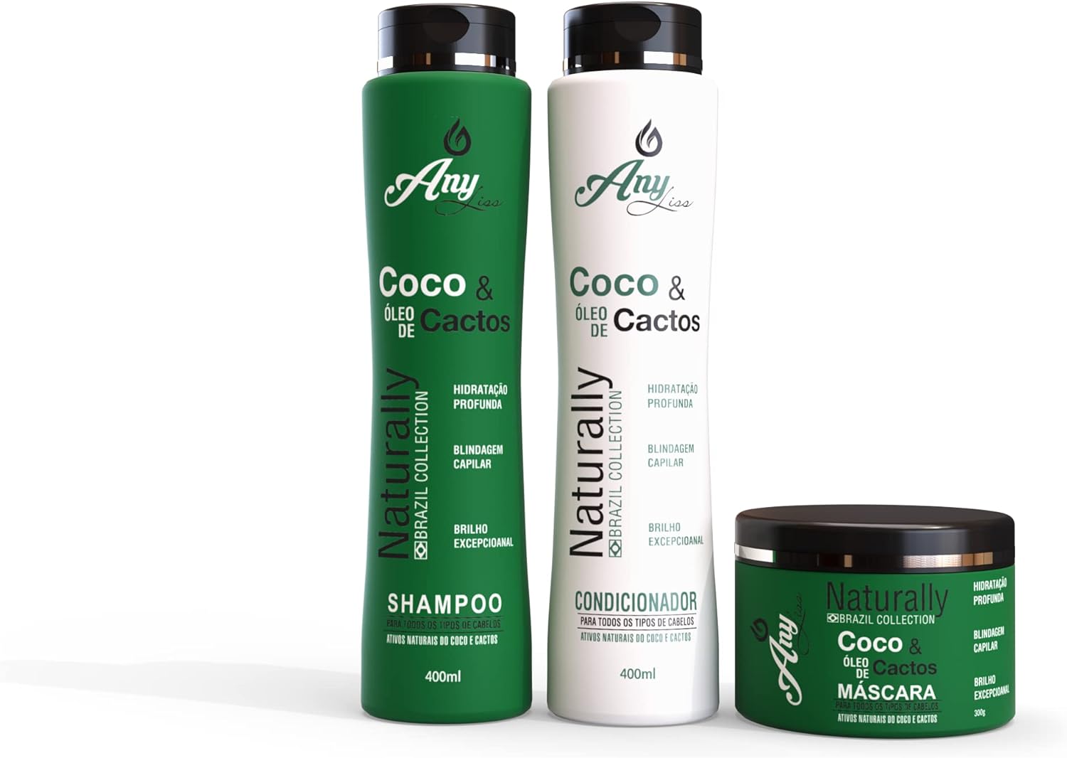 Kit Capilar Any Liss Coco e Cactos Shampoo + Condicionador + Máscara