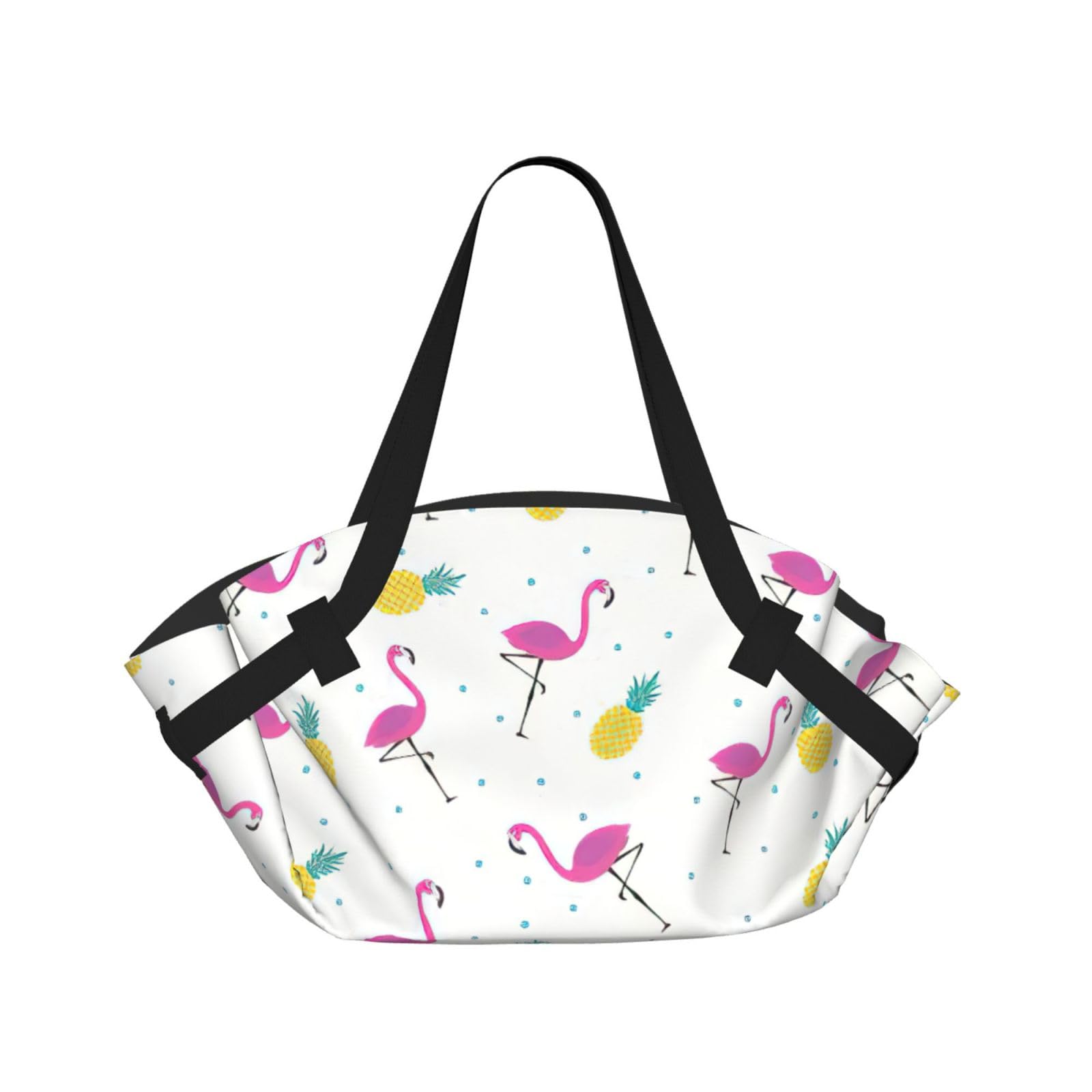 WYCZHY Flamingo and Pineapple Printed Foldable Round Picnic Blanket Converts to Carry Bag, 37in Mat for Camping Date Night