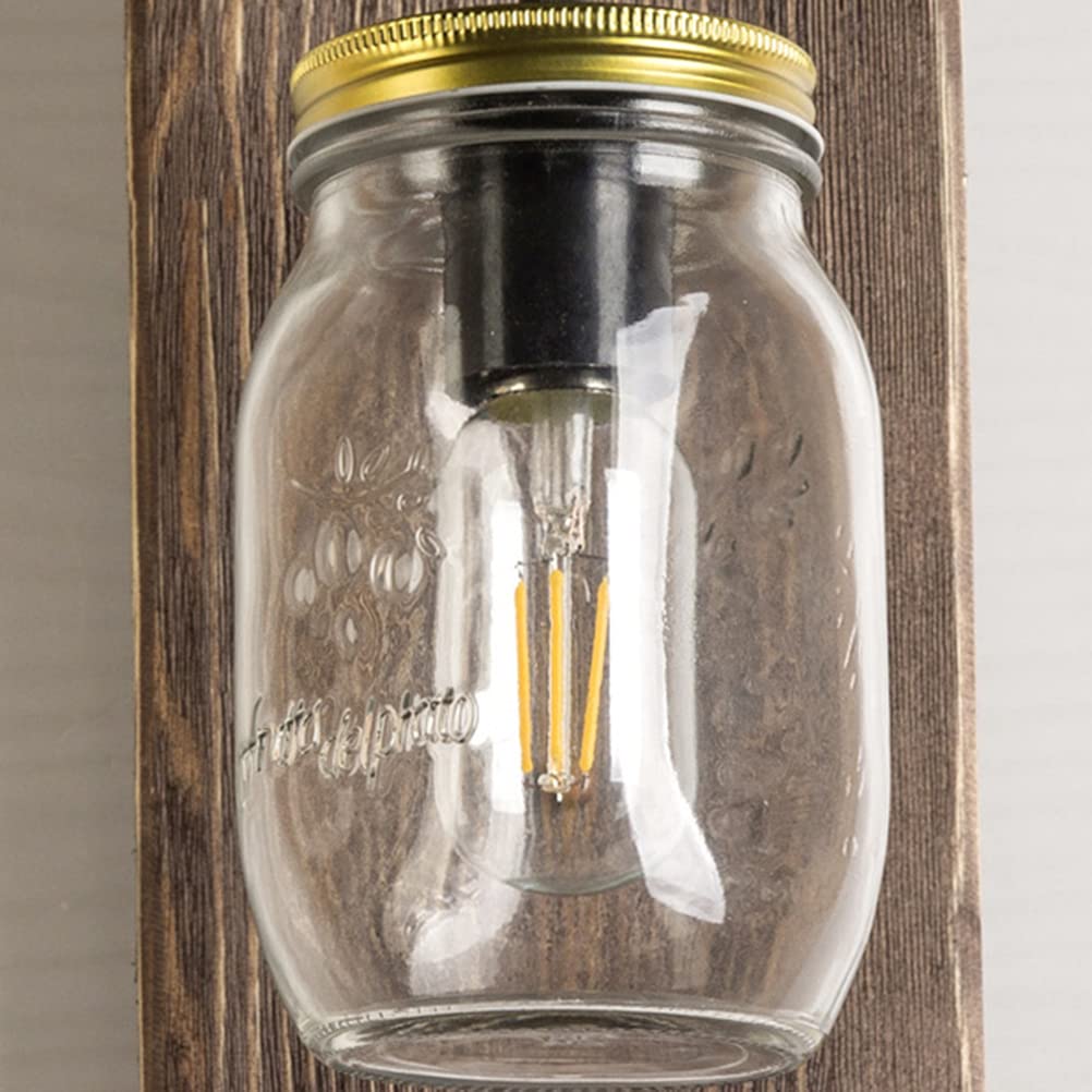 E27 Drewniana lampa ścienna w stylu retro, lampka nocna, kreatywny słoik na dżem, lampa ścienna, oświetlenie wewnętrzne w stylu vintage, szklane butelki, oświetlenie do sypialni, salonu, korytarza i