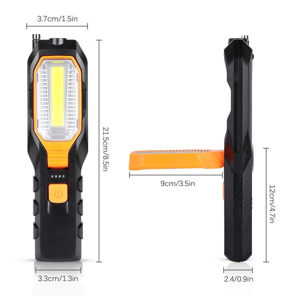 Haofy LED Work Light, luce di ispezione COB ricaricabile con 4 modalità Super Bright Worklight, Portable Handheld USB Torcia flashlight Lampada di lavoro magnetica girevole con magnete e gancio