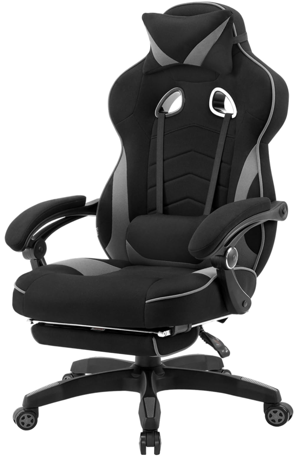 WOLTU Chaise Gaming, Chaise Bureau Ergonomique en Tissu, Fauteuil Gaming avec Repose-​Pieds, Pivotante Grand Dos & Grand Siège pour Personne Lourde, Livestream Siege Gamer, Noir+​Gris