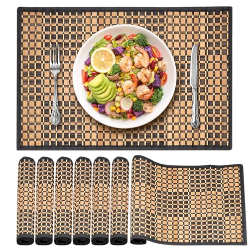 Bamboo Placemats Set of 8 Non-Slip Japanese Style Placemat for Dining Table Natural Washable Heat Resistant Table Mats for Decor Dining Room Kitchen Restaurant, 30 x 45 cm