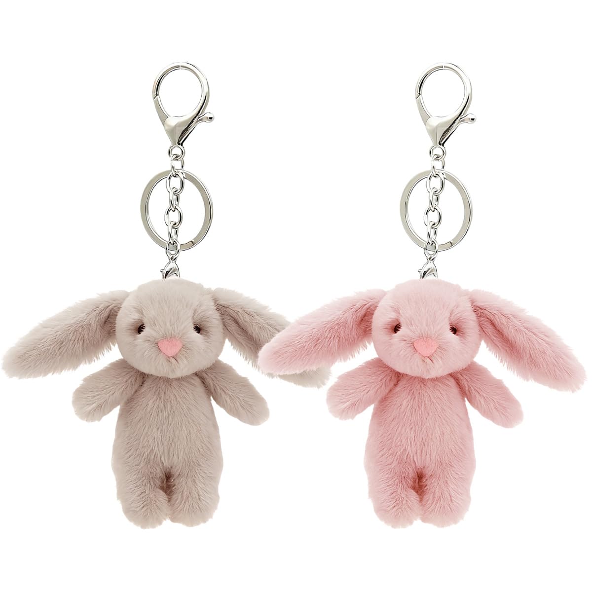EduPlayte 2Pcs Bunny Keyring, Rabbit Keychain Soft Plush Charm, Fluffy Bunny Keychain, Keychains Decoration for Easter, Women, Kids, Girls (Brown and Pink)