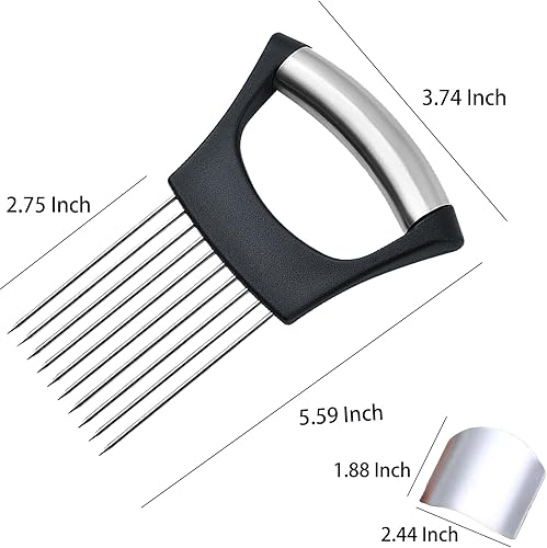 Miniatura 6 de 1 soporte de cebolla para rebanar, 1 protector de dedos para cortar alimentos, soporte de acero inoxidable para cortar cebolla, tenedor de cebolla,