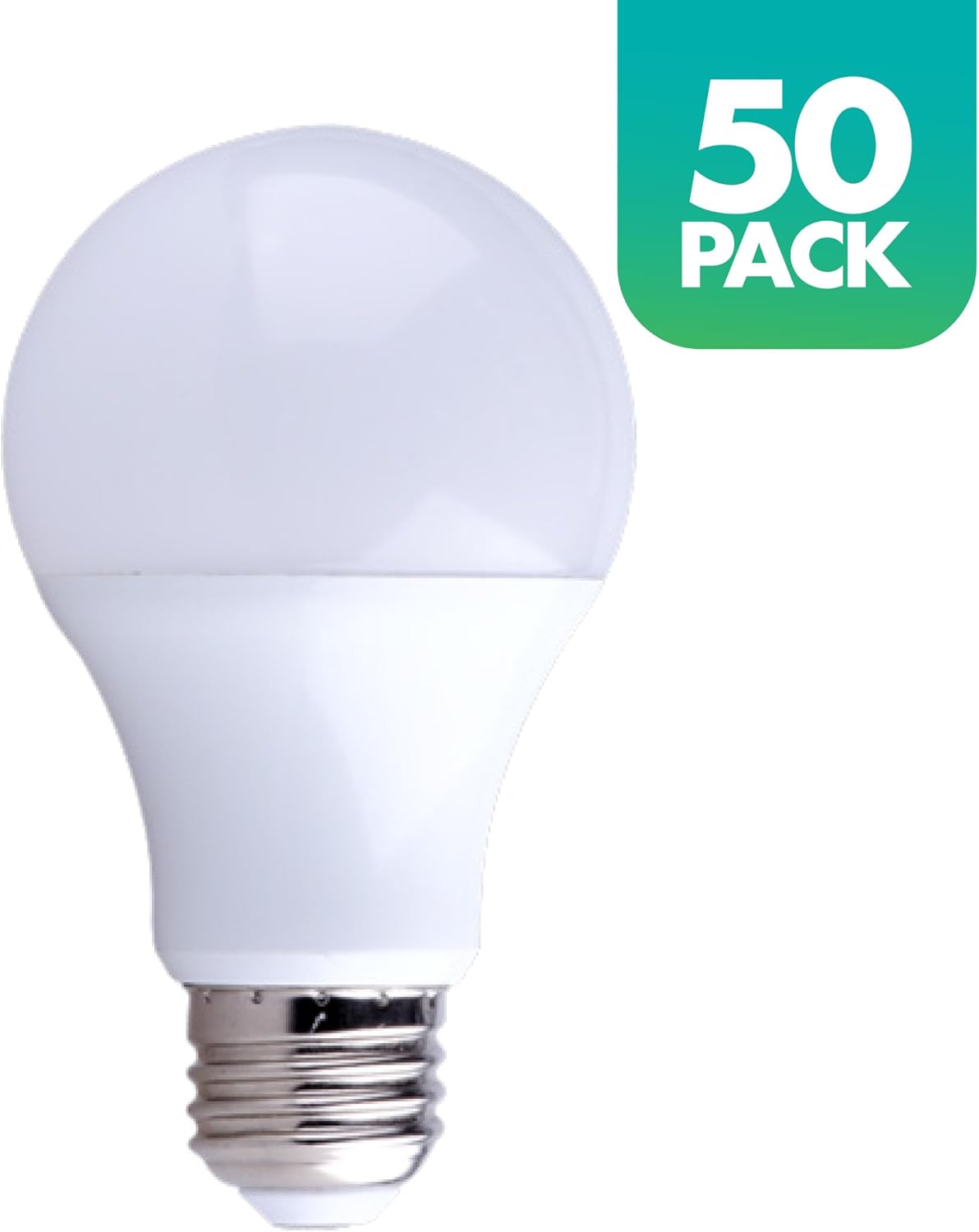 Simply Conserve 9 Watt Dimmable A19 LED Light Bulbs, 50-Pack Bulk, Warm White 2700 Kelvin, 120 Volts, 25000 Hour, Energy Star-Rated, CA JA8-Compliant