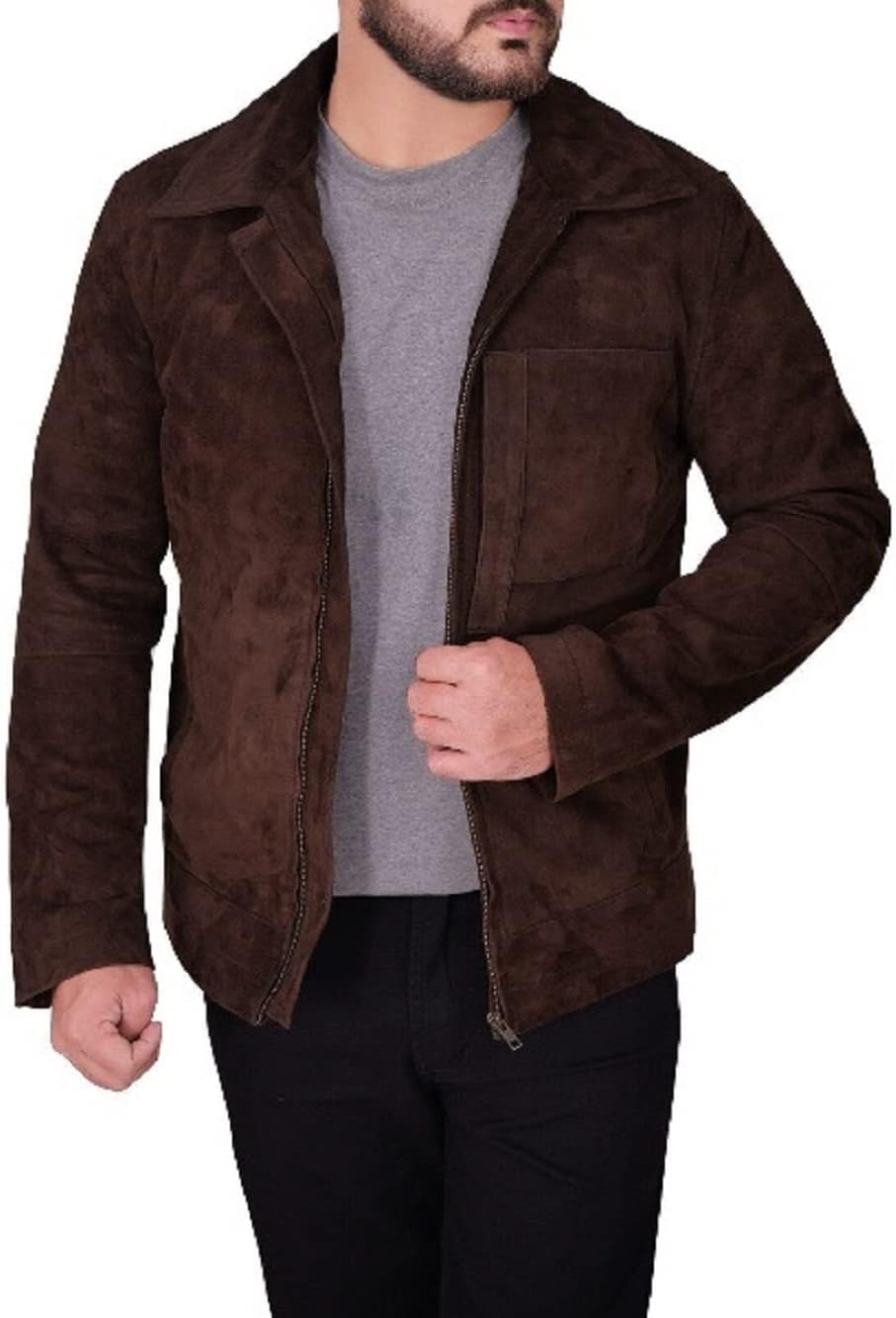 Classic Men's Sheepskin Suede Leather Jacket Biker Zipper Luxury Plain Coat PD08