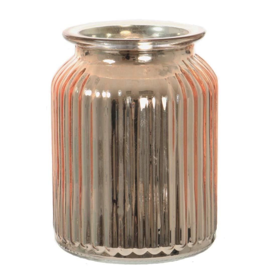 AngraveHome Rose Gold Mirror Ribbed Vase (14.5cm) Jar Home Decoration Decor Ornament