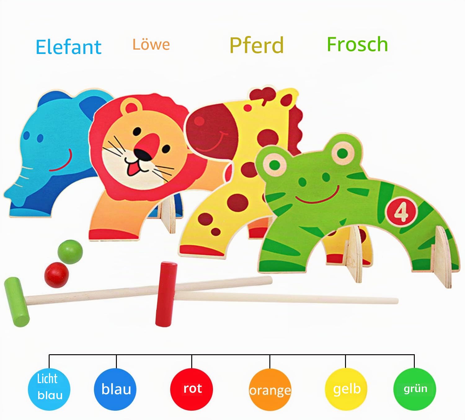 Jacootoys Holz Krocket Set Spiel Crocket für 2 Spieler Kinder Erwachsene Außenbereich Krocketspiel Spielspaß für Jungen Mädchen ab 3 Jahren