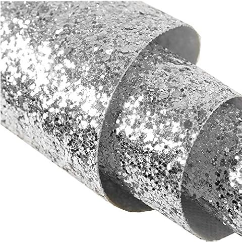 DHHOUSE Silver Chunky Glitter Wallpaper, Peel and Stick Glitter Wallpaper for Walls Cover