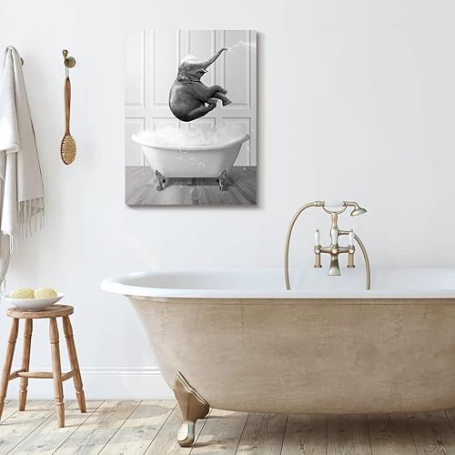 Miniatura 4 de DAZZLING BEAUTY Divertida decoración de baño, animales blancos y negros, arte de pared, lindos elefantes bebés, impresiones en lienzo para bañarse,