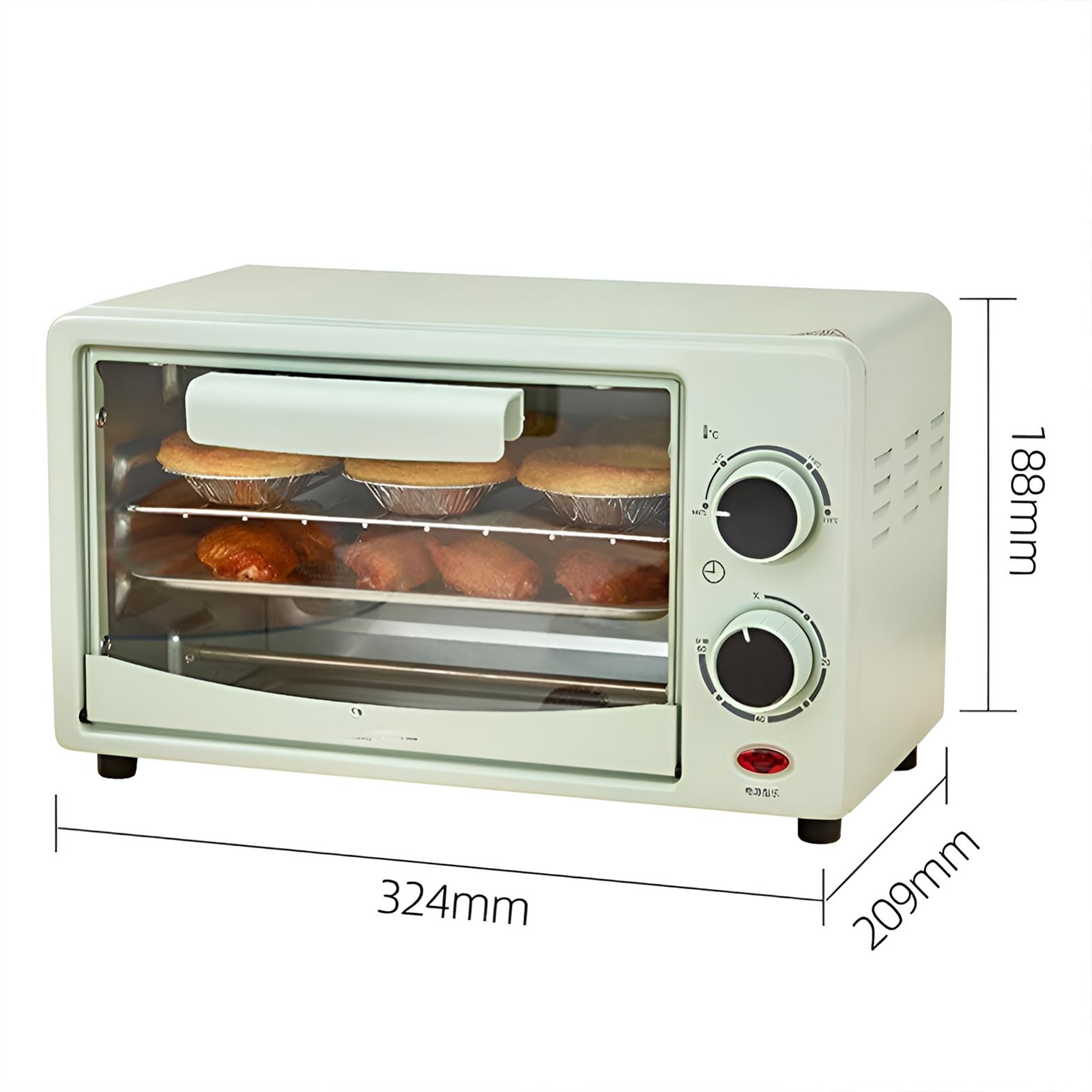 Mini forno elettrico con funzione friggitrice ad aria, 12 litri, tostapane a convezione da banco con temperatura regolabile da 0 a 230 °C e timer di 30 minuti, ideale per arrostire, cuocere al fo