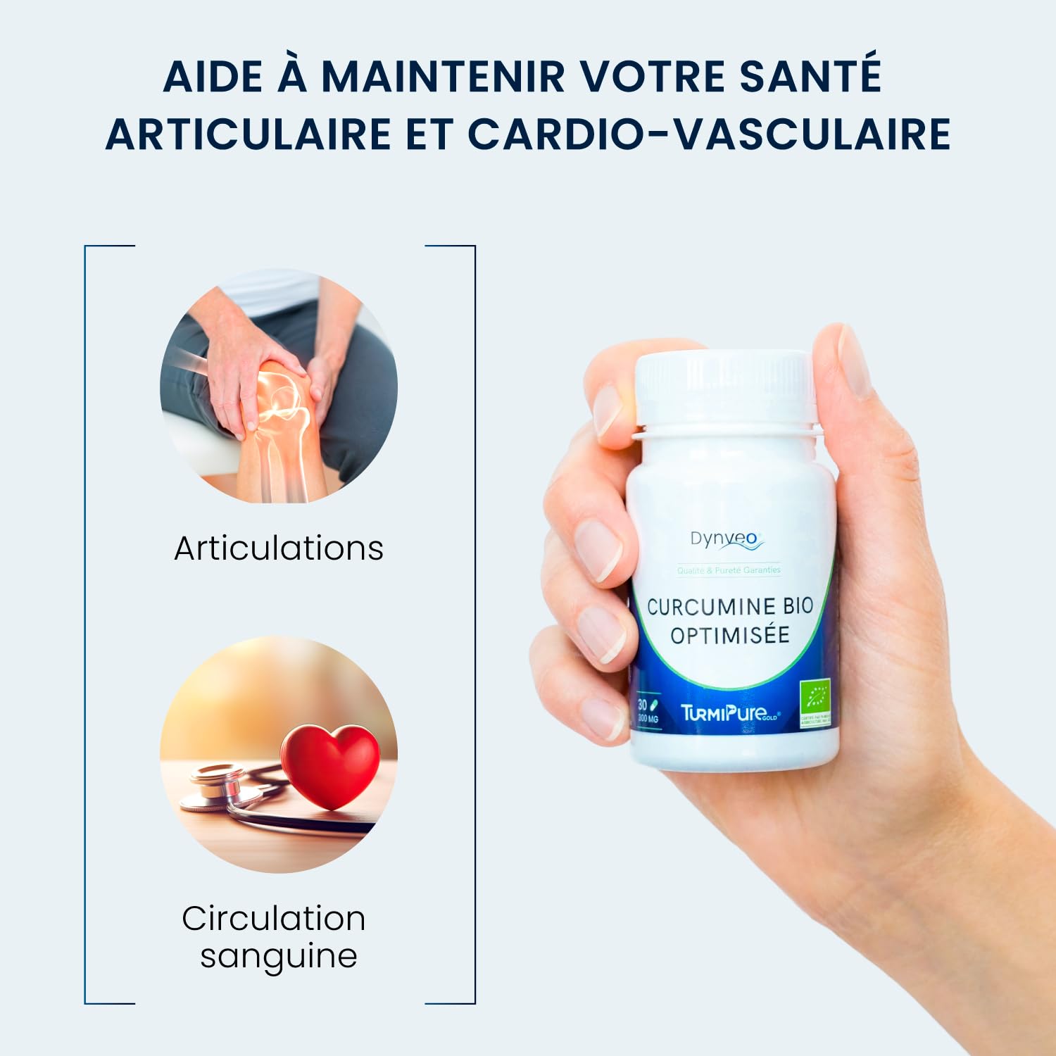 Curcumine BIO Optimisée qualité TurmiPure Gold® - 95% Curcuminoïdes - Articulations Circulation - 340 fois plus Biodisponible - 30 Gélules Vegan Fabriqué France - Dynveo