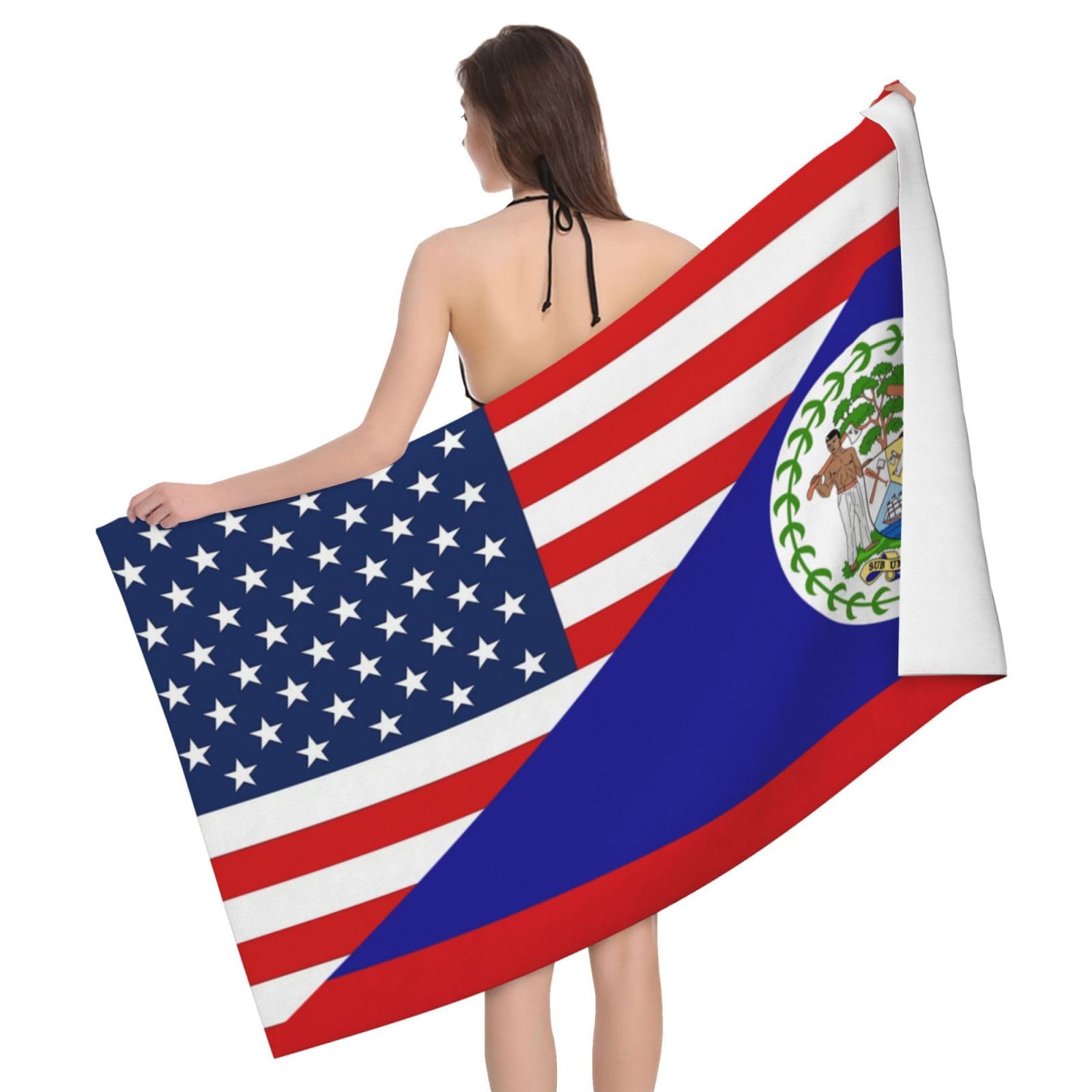 HLBSDM Microfiber America Flag and Belize Flag Beach Towel Quick Dry Soft Sand Free Beach Towels for Pool Swim Beach Lightweight Thin Towels