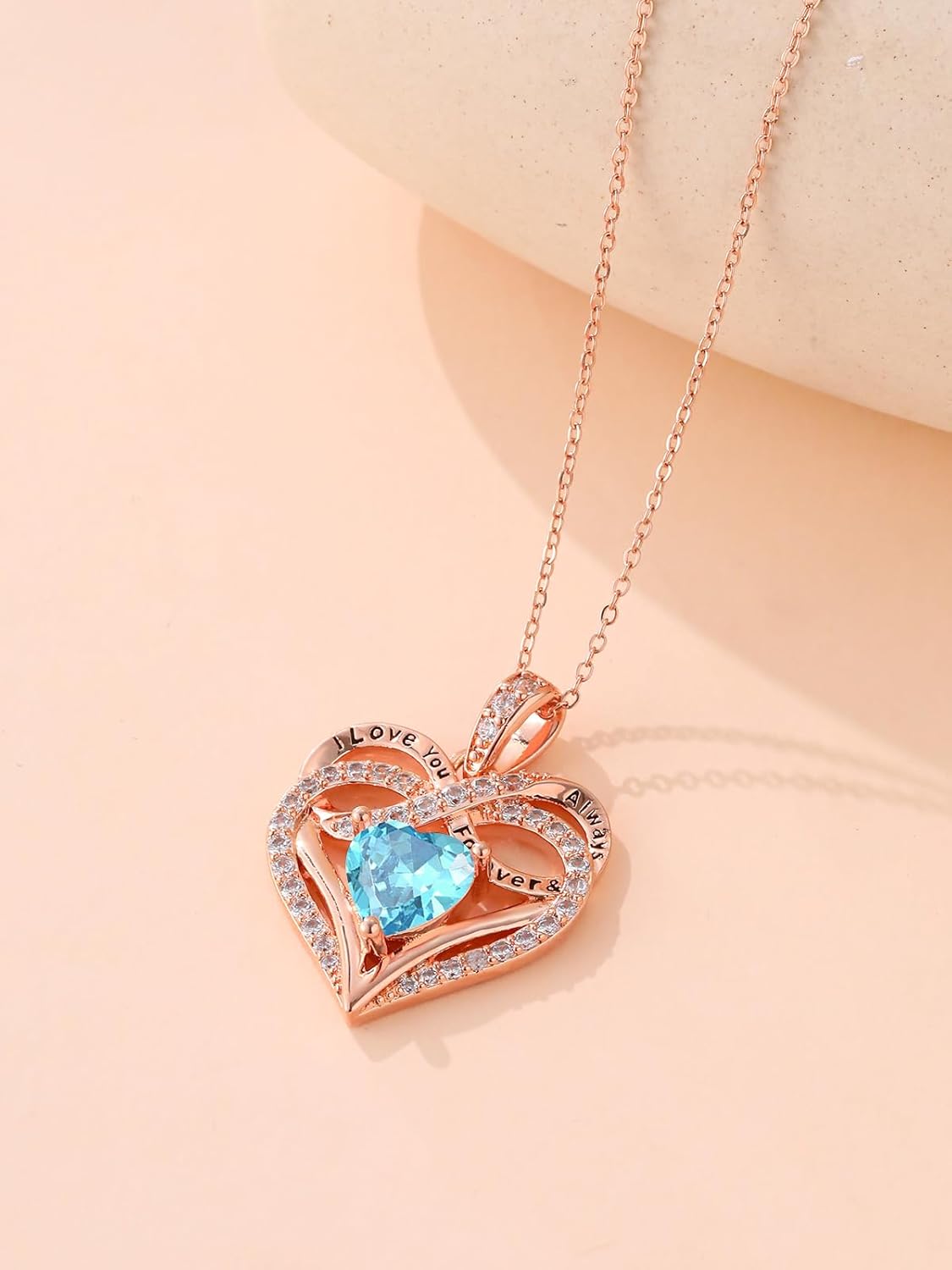 Infinity Rose Gold Valentines Heart Birthstone Necklace for Women,I Love You Always and Forever Jewelry,Valentines Anniversary Birthday Gifts for Her Wife Mom Grandma Daughter - Image 5
