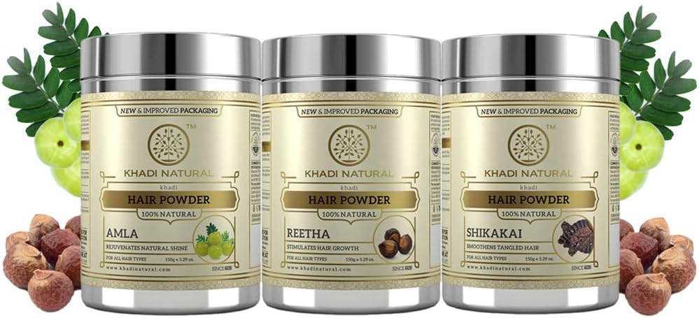 Khadi Natural Hair Care Combo | Amla, Reetha & Shikakai Powders | Pure & Natural Solution | Provides Strong, Beautiful Hair - 1 Count Each(1x3), Normal