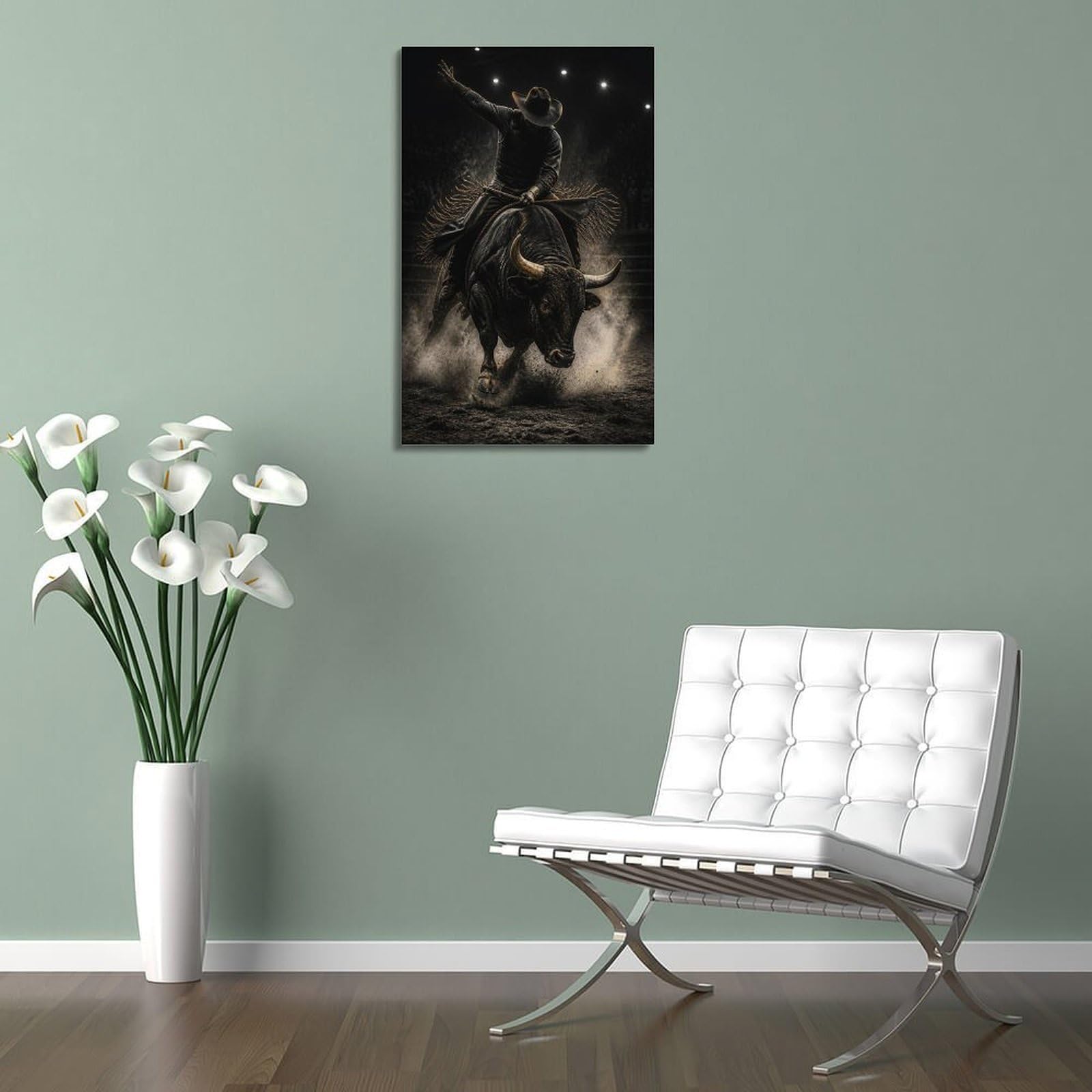 OKAHYS Poster Night Arena Rodeo Bull Rider sur toile - Décoration murale moderne pour famille, cave, salle de jeux, chambre de garçons et de filles - 40 x 60 cm