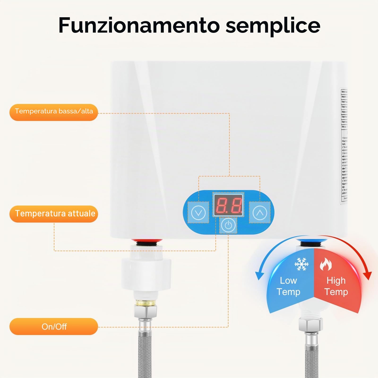 Scaldabagno Istantaneo 5.5KW 220V Scalda Acqua Elettrico Basso Consumo con Controllo a Touch LED, Protezione IPX4 e Anti-Surriscaldamento, Mini Scaldabagno Per Cucina Bagno Doccia