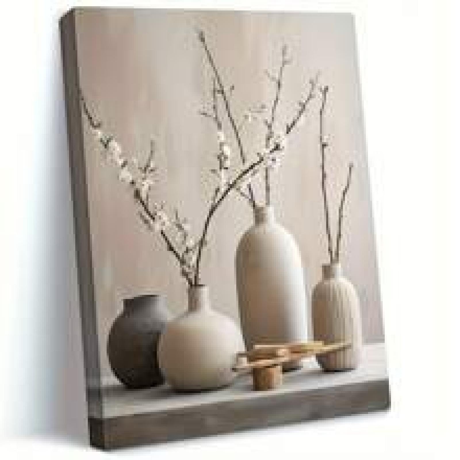 Tableau fleurs blanches Ikebana décoration murale salon cadre 70x90 - 8