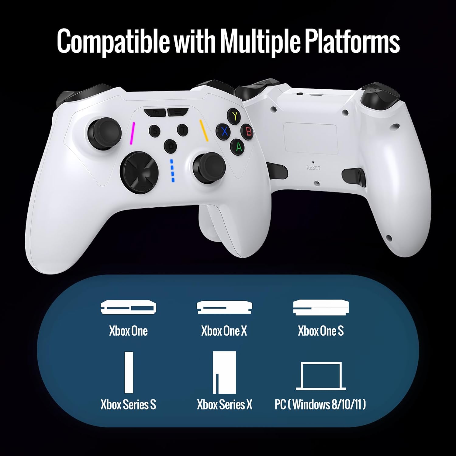 BETMI for Xbox Controller Wireless with 2.4GHz Adapter/Hall Effect Triggers & Joysticks/Turbo/Macro/Mapping/Dual Vibration/RGB Light, Gamepad Compatible with Xbox One, Xbox Series X/S, PC (White)