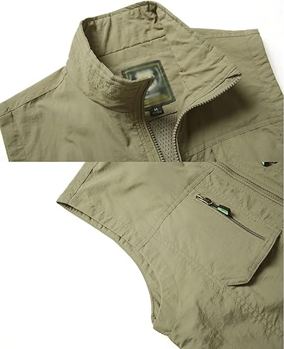 Miniatura 3 de Gnveub Chaleco de pesca para hombre, para trabajo al aire libre, secado rápido, con cremallera, reversible, con múltiples bolsillos