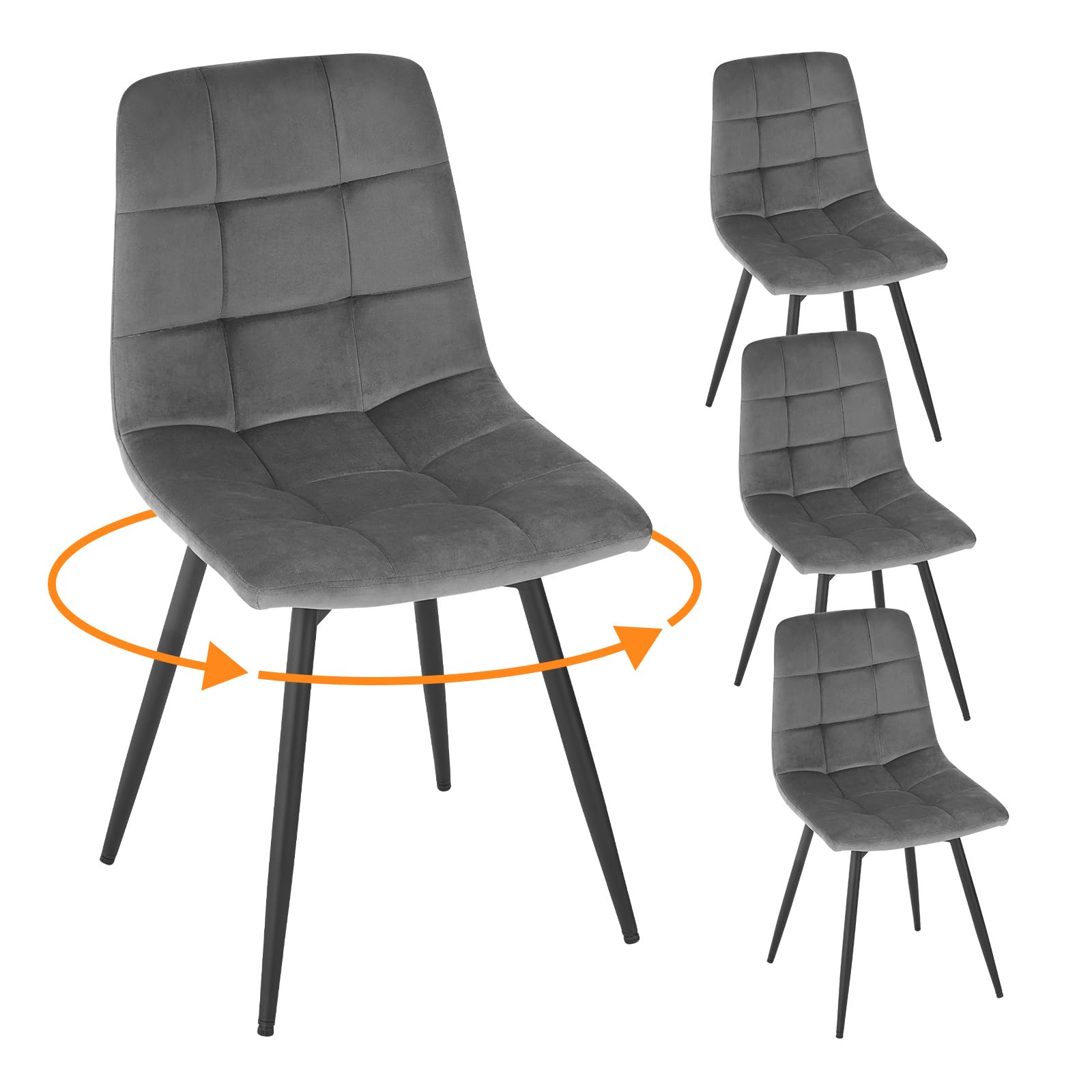 EUGAD Esszimmerstühle drehbar 4er Set, Küchenstuhl, Polsterstuhl, Wohnzimmerstuhl, Design Stuhl, gepolstert, mit Samtbezug, Metallbeine, für Esszimmer Küche Wohnzimmer