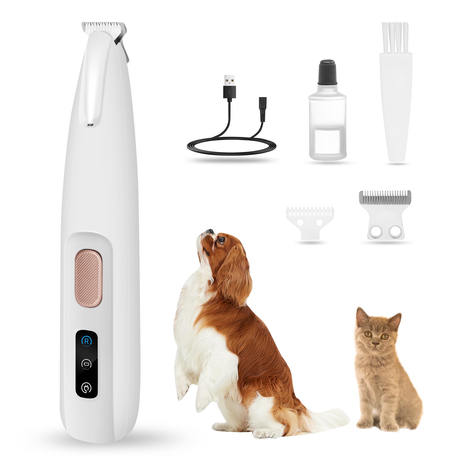 PawTrim Pro, Superleise/Wiederaufladbarer Pfotentrimmer, für Haustiere mit LED-Licht, Wasserdichter, Kabellos Haustier Rasierer, Hundeschermaschine, Profi Hundetrimmer für Hunde Katzen Pfoten, Augen