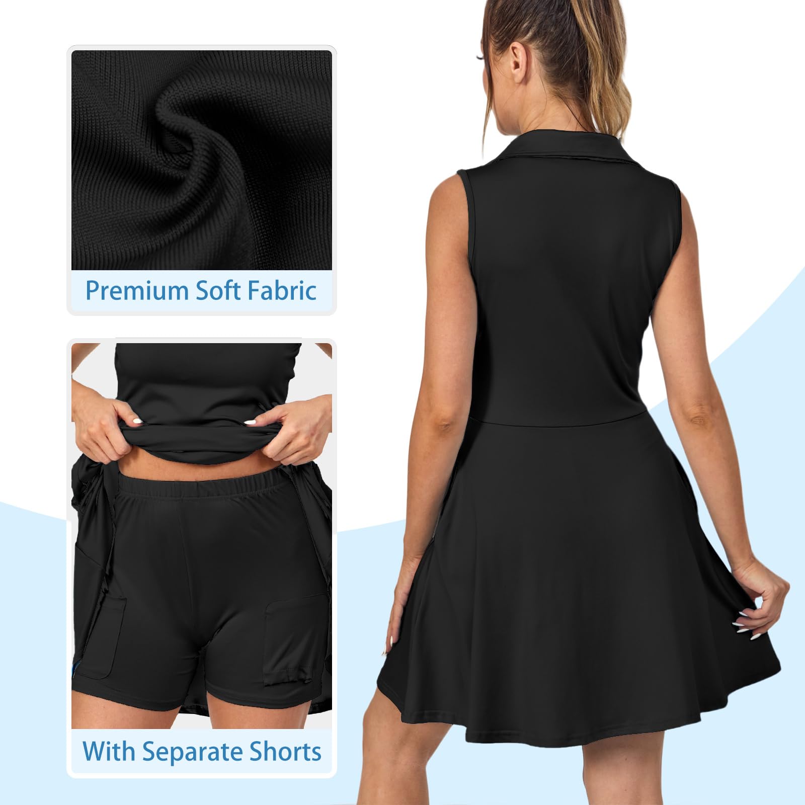 Vestido Tenis Mujer Deportivo con Pantalones Cortos Vestido Polo Bolsillos Golf sin Mangas Línea A Atléticos