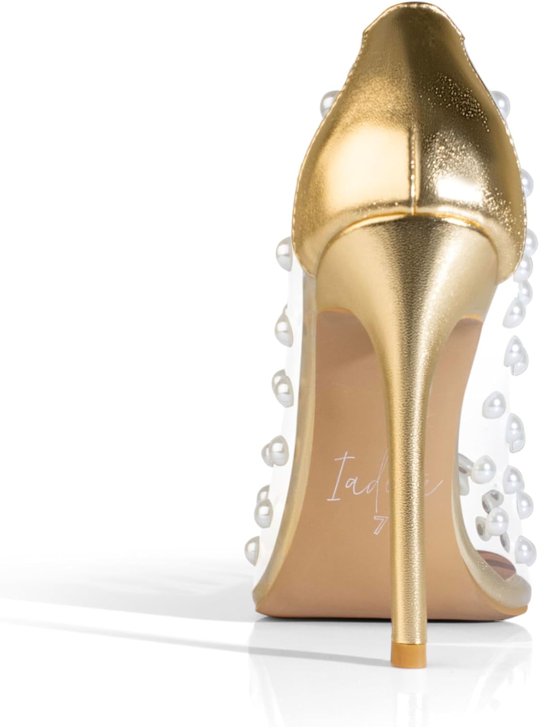 iadore Women's Pumps,11cm Pointed Toe Women High Heel Shoes Fashion Pearl Studded PVC Clear Heels Party Dress Pump Shoes - Image 5