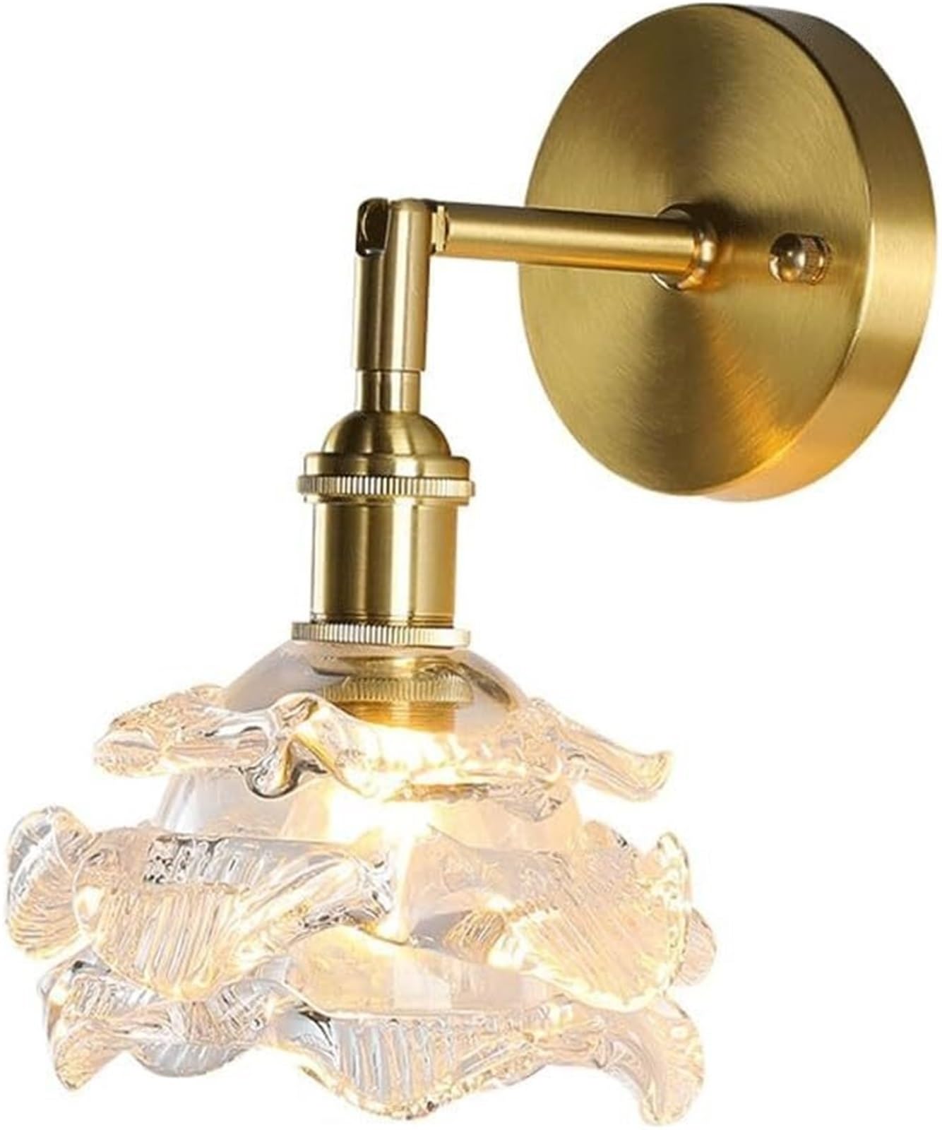 HPTHLY E14 1-Light American Luxury Copper Bedside Wall Light, Nordic Gold Brass Flower Glass Wall Lamp With Swing Vanity Light, Indoor Wall Lamps & Wall Sconces For B