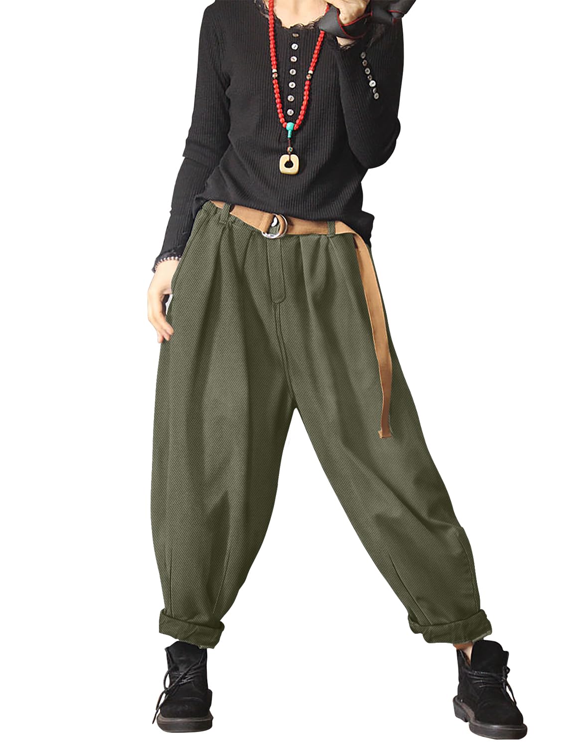 YESNO Baggy Cropped Pants for Women Casual Loose Elastic Waist Denim Trousers with Pockets PDJ