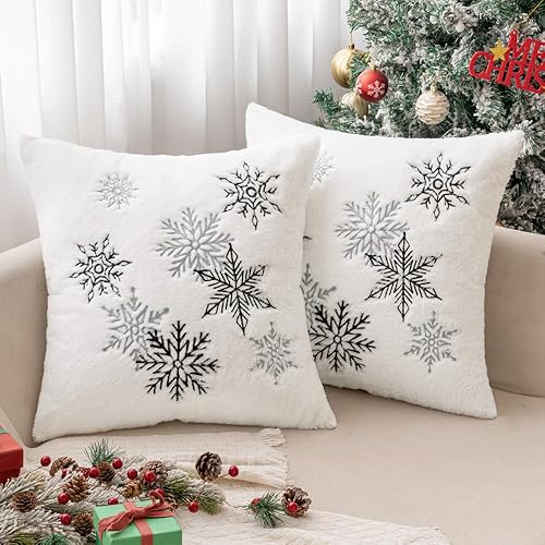MIULEE Paquete de 2 fundas de almohada decorativas de Navidad, fundas de almohada de piel sintética suave con bordado de copo de nieve, bonitas disponible en Yaxa Costa Rica