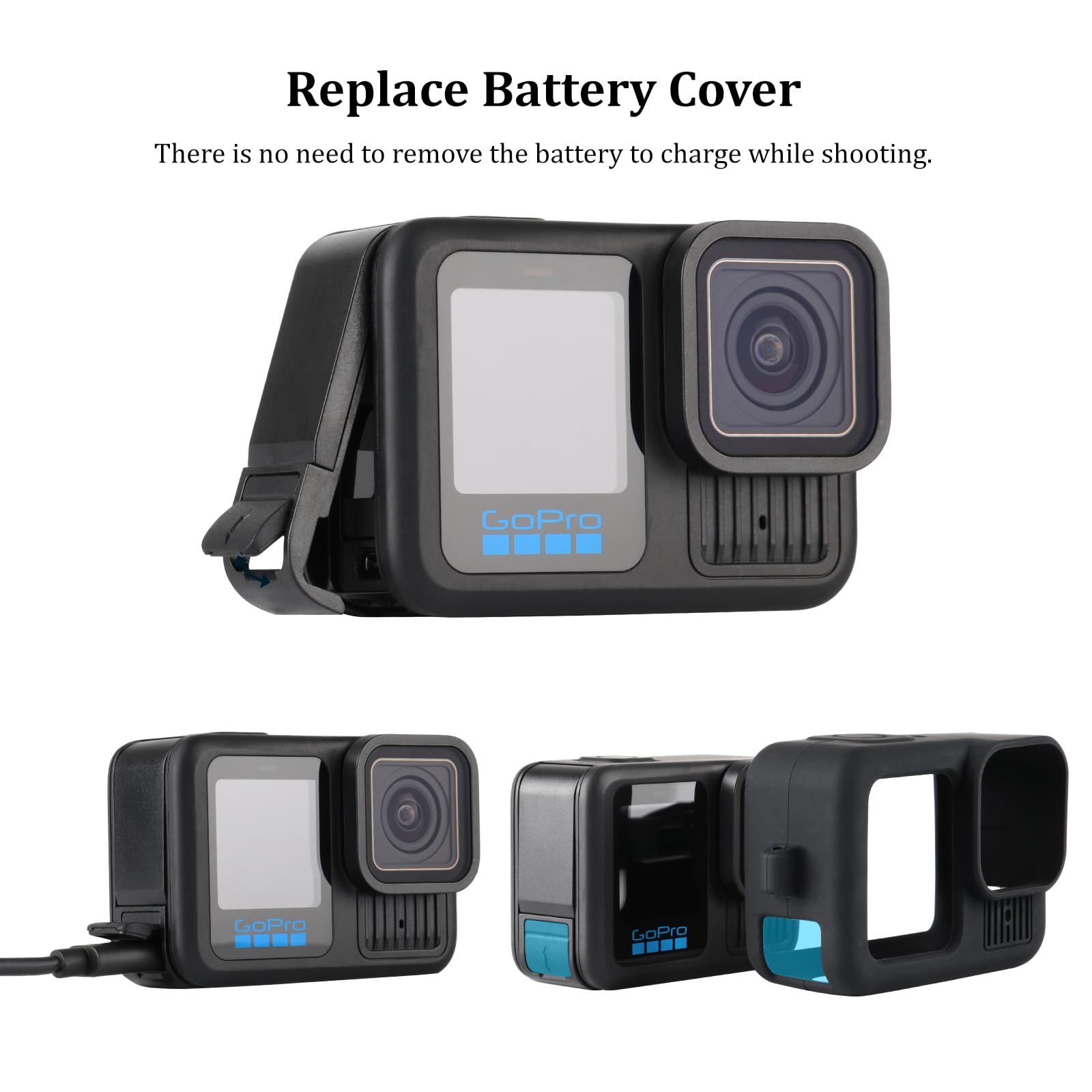 HSU Silikonowy rękaw gumowy futerał ochronny do GoPro Hero 13 czarny, osłony ekranu, osłona boczna baterii, osłony obiektywów, zestaw akcesoriów do Hero 13 czarny