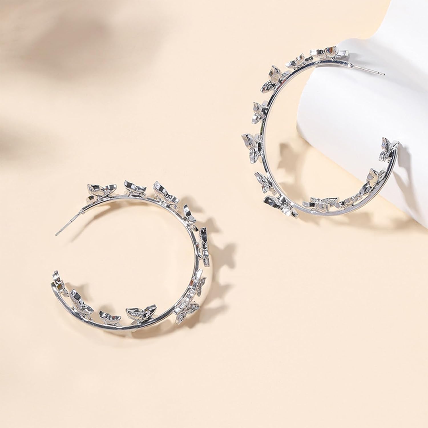 Butterfly Earrings for Women Gold Silver Large Rhinestone Hoop Earrings Fashion Accessories Jewelry Gifts - Image 4