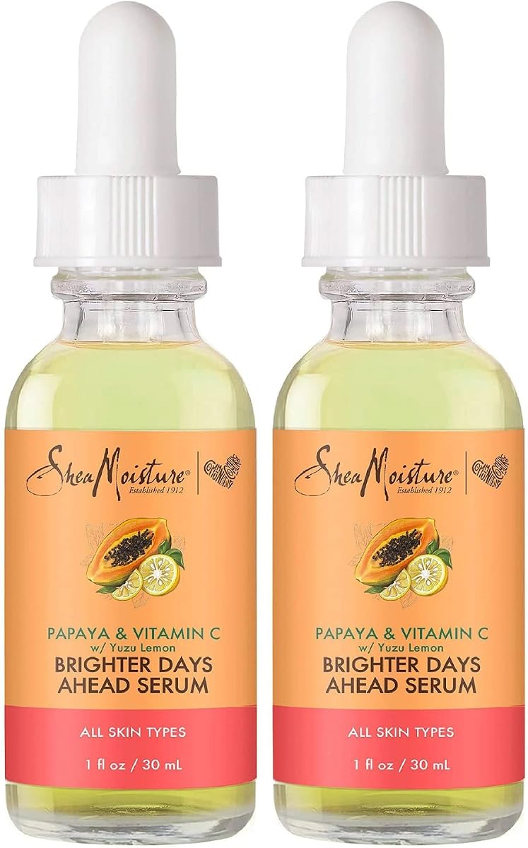 SheaMoisture Suero facial de papaya y vitamina C, Brighter Days Ahead, paquete de 2, para todo tipo de piel, tono de tez uniforme, elementos esenciales que brillan, 1 oz cada uno