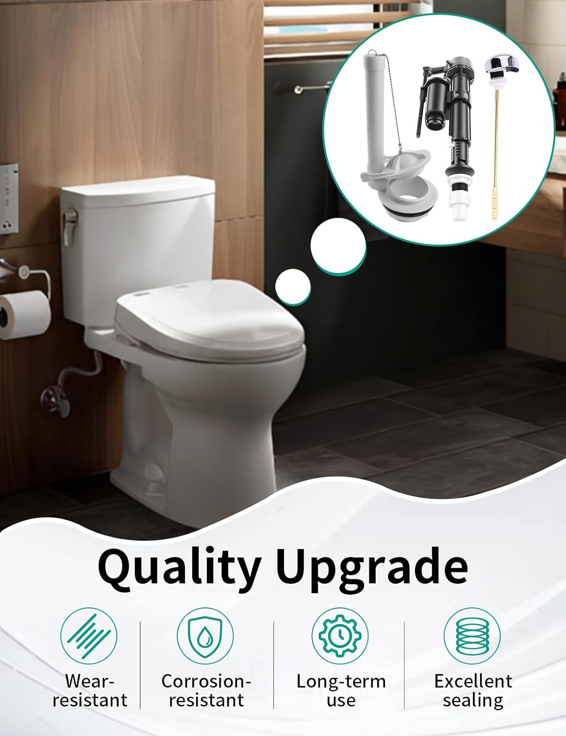 Toilet Flush Valve Fit for American Standard Champion 4/Titan/Duravit/Flush Valve Replace 4149a/4215a/4260/4266, Includes Flapper/Gasket/4PCS Bolt, Adjustable Toilet Tank Inlet Valve