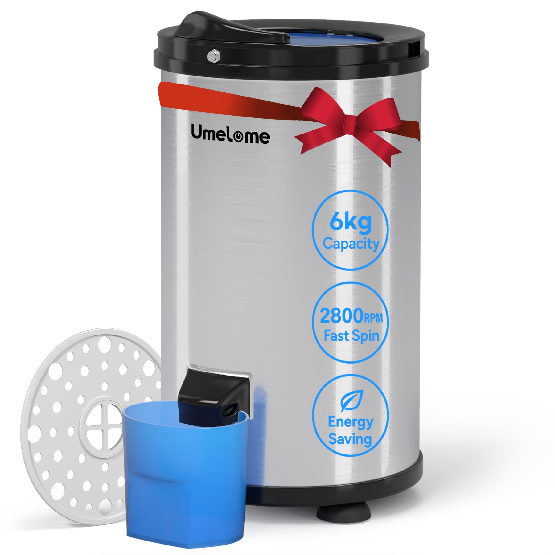 Spin Dryer 6kg , Energy&Power Saving Spinner 3200 RPM Clothes Dryer, Energy Efficiency Class: A+++, Gravity Drain dryer, Silvery