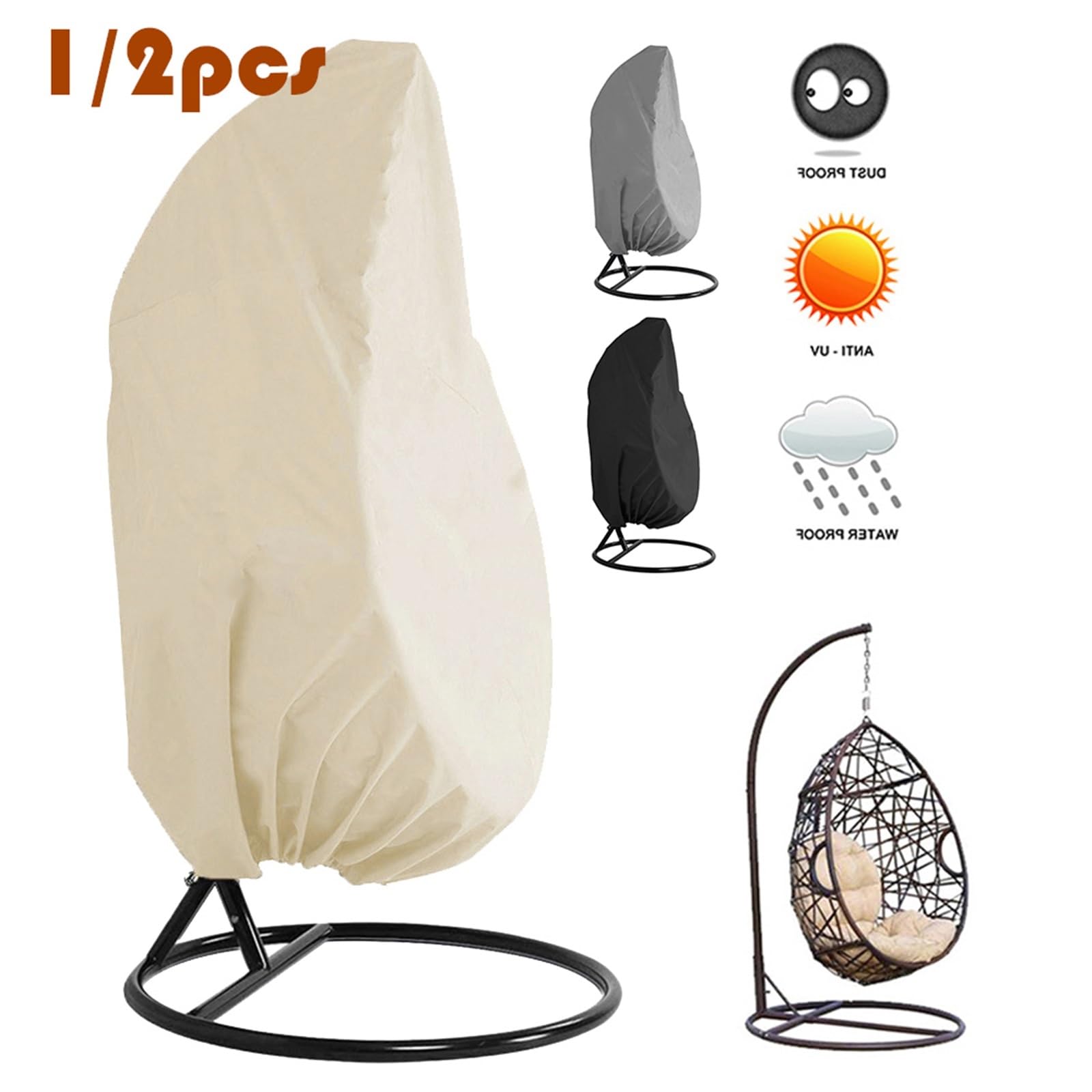 Wiklinowy pokrowiec na huśtawkę Wodoodporne pokrowce na krzesła z jajkiem na patio Wodoodporny, rattanowy pokrowiec na siedzenia anty UV Splot ochraniacza na meble(Black 1pc)