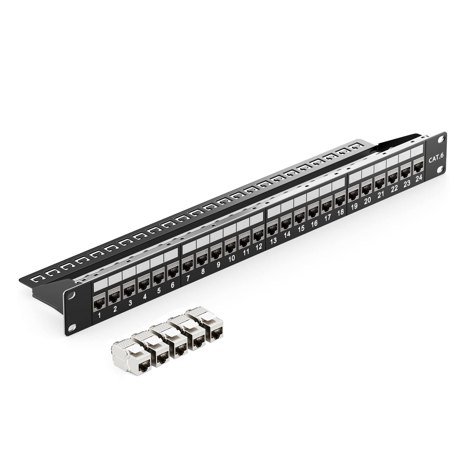 Pannello Patch Di Rete, Set Di Pannelli Patch Modulari Per Installazione Su Rack 1U (19 Pollici) E Accoppiatore Keystone Schermato Cat6a Compatibile Cat5, Cat6, Montabile Su Rack A 24 Porte