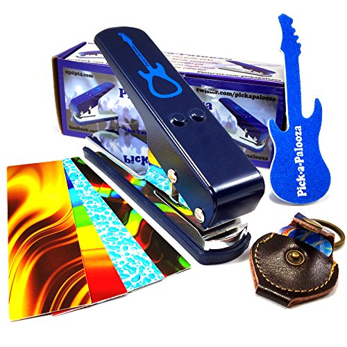 Pick-a-Palooza DIY Guitar Pick Punch Gift Pack - the Premium Guitar Pick Maker - Includes Leather Key Chain Pick Holder, 4 Pick Strips and a Pick File - Blue - Thumbnail 3