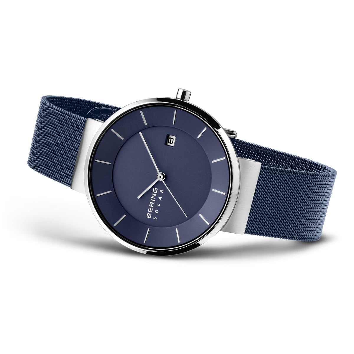 Bering Herren Solar Uhr | Armbanduhr 39 mm Edelstahlgehäuse und Zifferblatt | Milanaisearmband | Saphierglas | 5 ATM | 14639