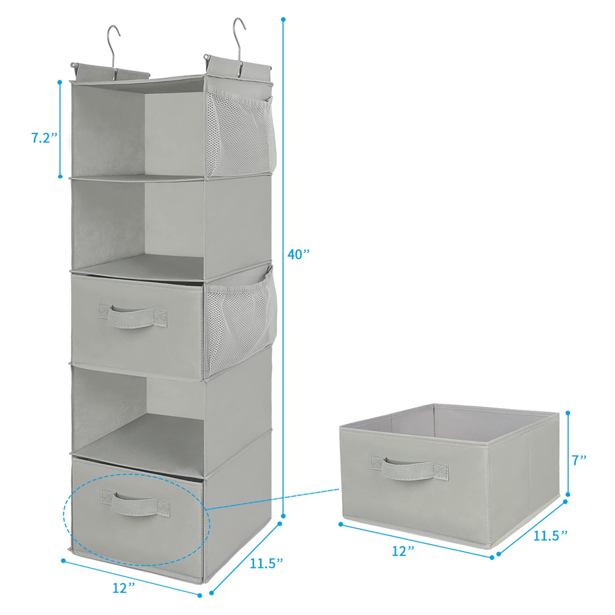 Organizador de armario colgante de 5 niveles, estante colgante de tela con 2 ganchos resistentes para almacenamiento, plegable (gris claro-D2)