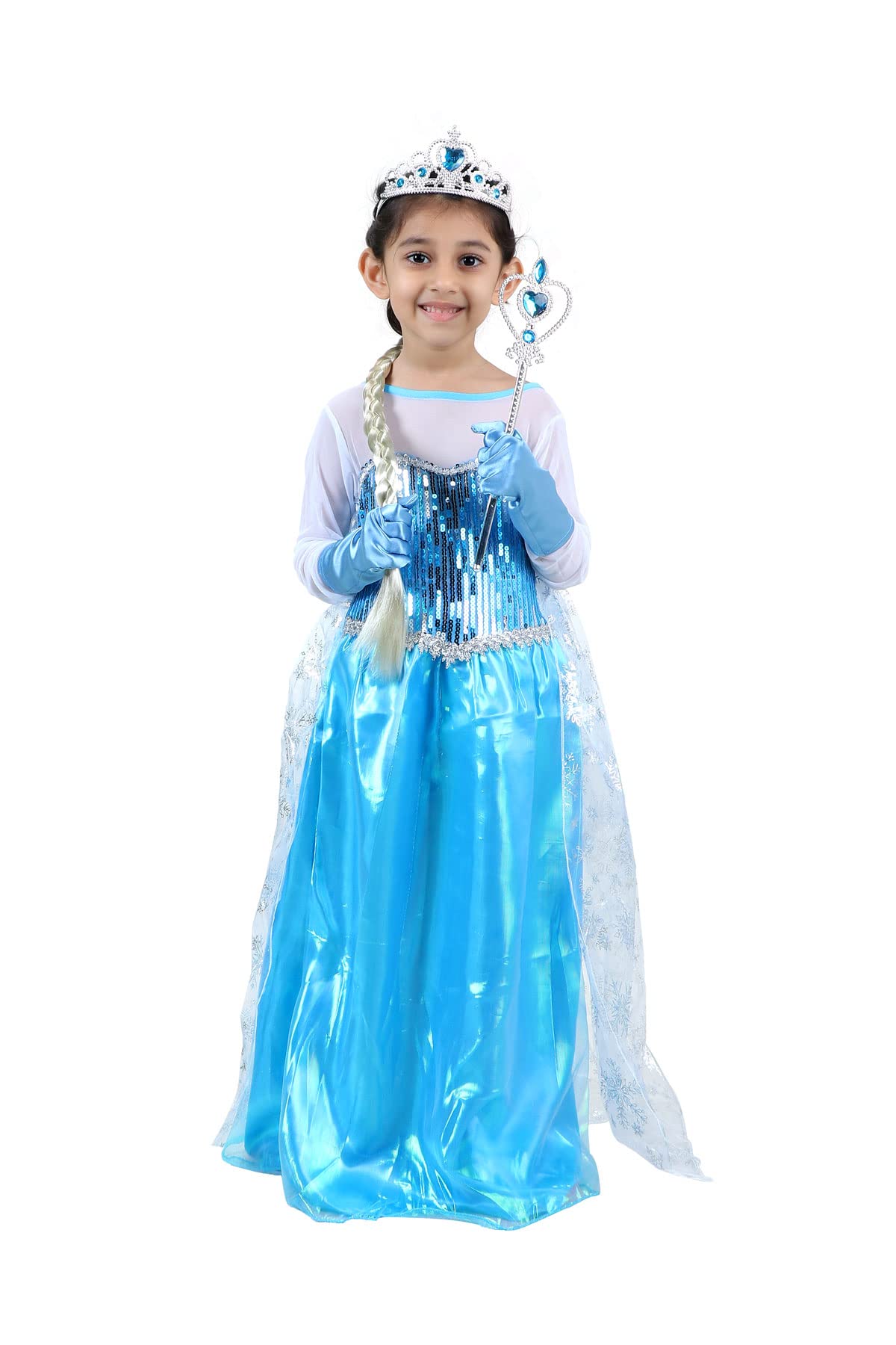 BookMyCostume Elsa Snow Queen with Gloves Wand Crown and Wig Accessories Frozen Fairy tale Kids Fancy Dress Costume | Imported 5-6 Years (B0BZRMHDG1) Amazon Price History, Amazon Price Tracker